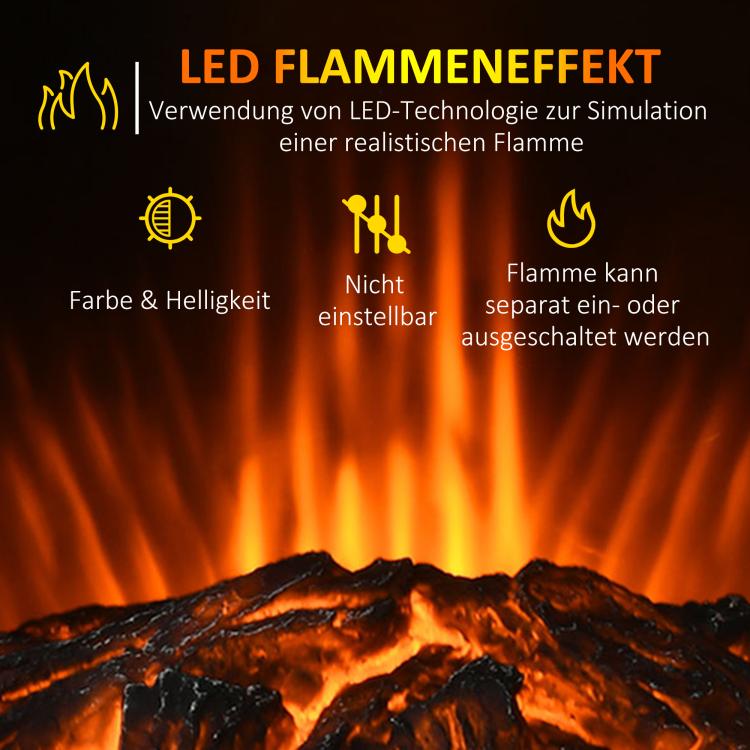 Electric fireplace, realistic flames, 2 heat settings, overheat protection, steel, black, 44.5 x 32 x 74 cm