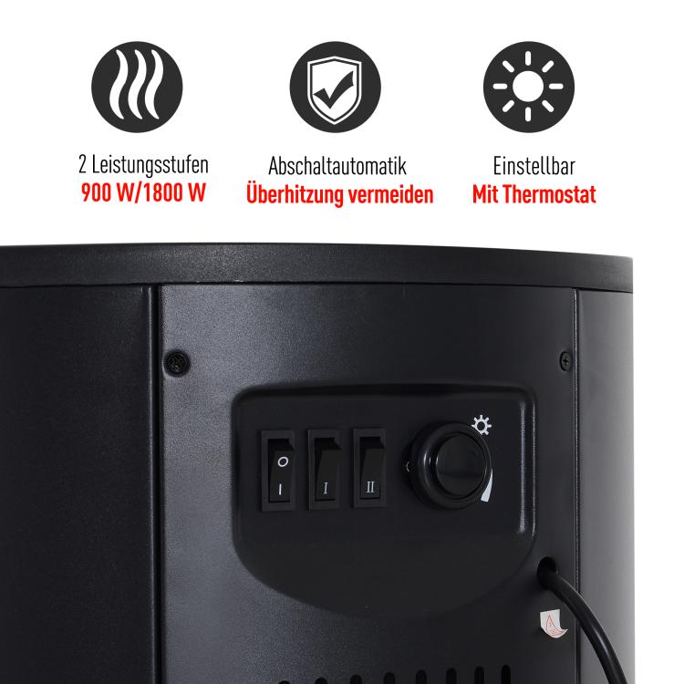 Electric fireplace with heater, electric fireplace with LED flame effect, 900/2000W decorative fireplace, electric fireplace stove, black