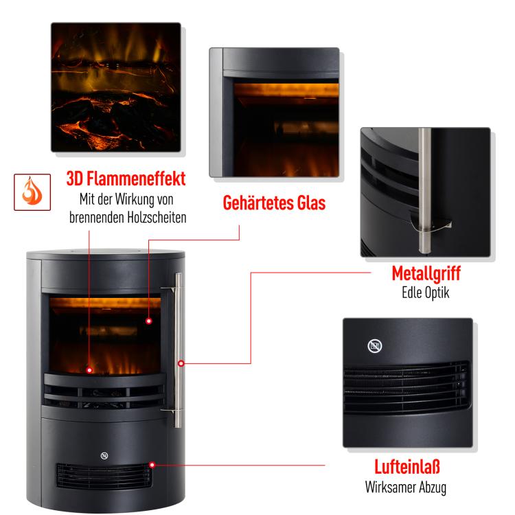 Electric fireplace with heater, electric fireplace with LED flame effect, 900/2000W decorative fireplace, electric fireplace stove, black
