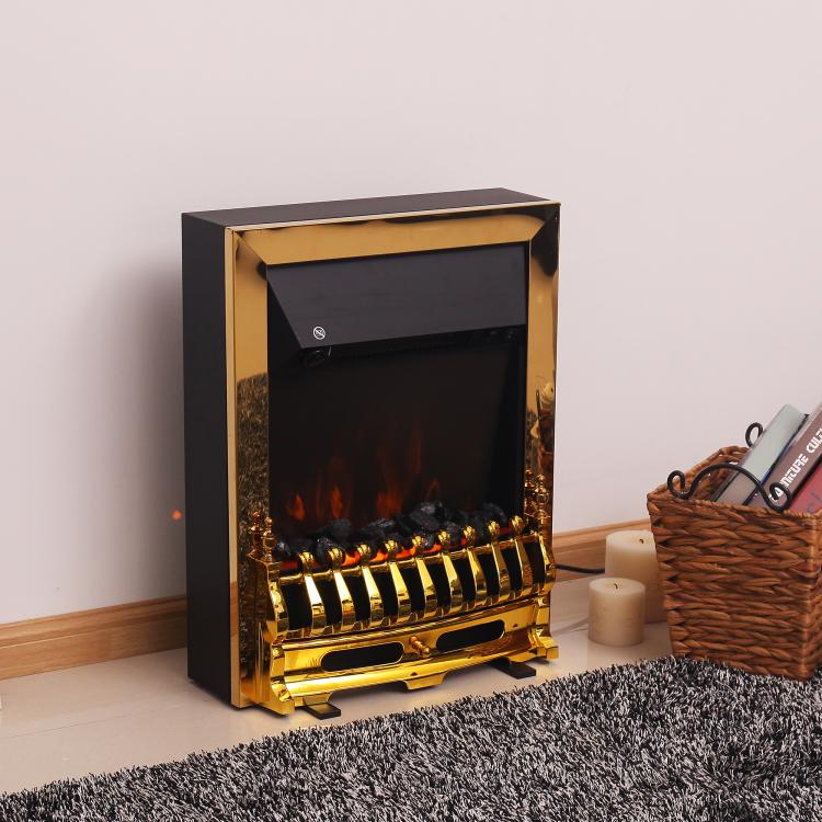 Electric fireplace with heater, electric fireplace with LED flame effect, 1000/2000W decorative fireplace, electric fireplace stove, gold