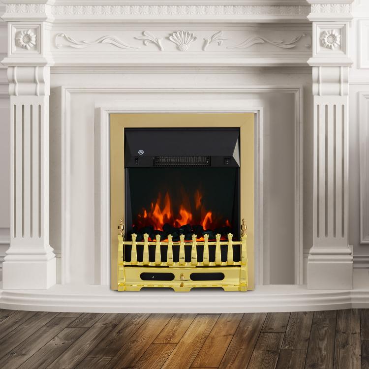 Electric fireplace with heater, electric fireplace with LED flame effect, 1000/2000W decorative fireplace, electric fireplace stove, gold
