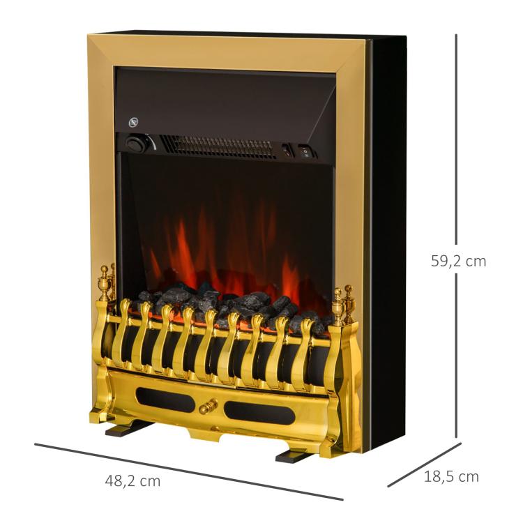 Electric fireplace with heater, electric fireplace with LED flame effect, 1000/2000W decorative fireplace, electric fireplace stove, gold
