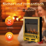 Electric fireplace with heater, electric fireplace with LED flame effect, 1000/2000W decorative fireplace, electric fireplace stove, gold