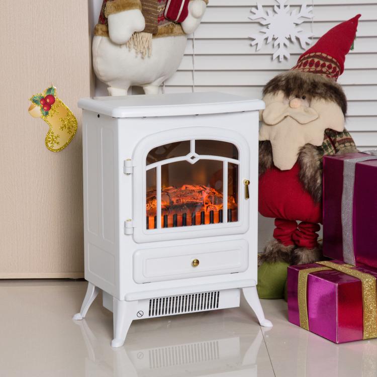 Electric fireplace with heater, electric fireplace with LED flame effect, 950/1850W decorative fireplace, electric fireplace with overheat protection, white.