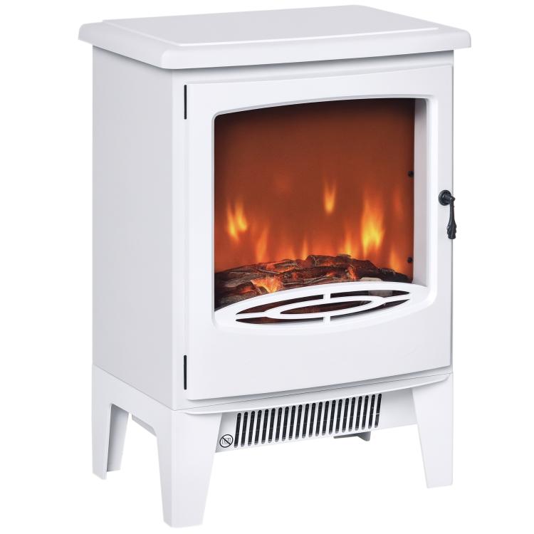 Electric fireplace with heater, electric fireplace with LED flame effect, 900/1800 W decorative fireplace, electric fireplace stove, white