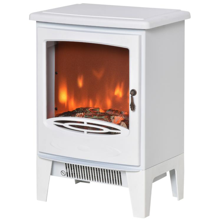 Electric fireplace with heater, electric fireplace with LED flame effect, 900/1800 W decorative fireplace, electric fireplace stove, white