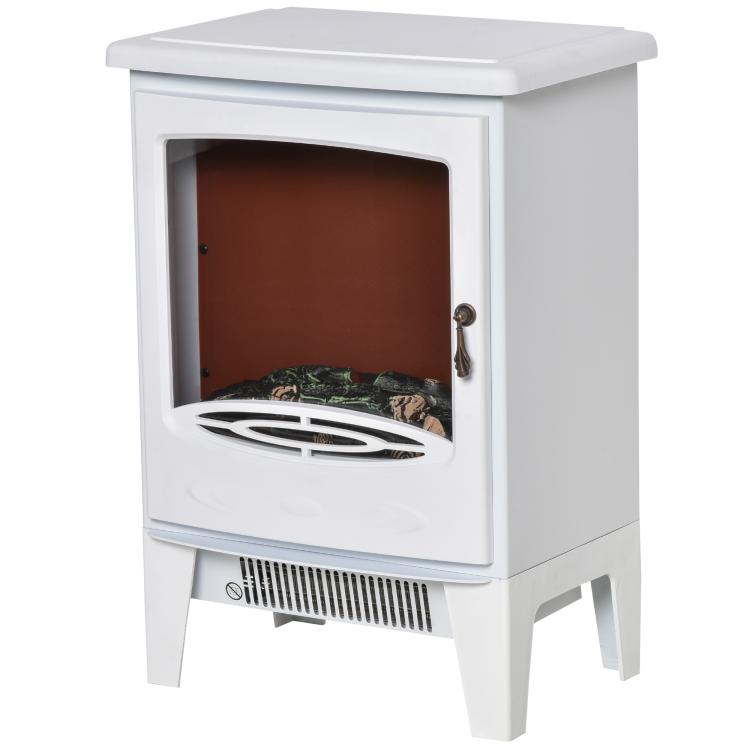 Electric fireplace with heater, electric fireplace with LED flame effect, 900/1800 W decorative fireplace, electric fireplace stove, white