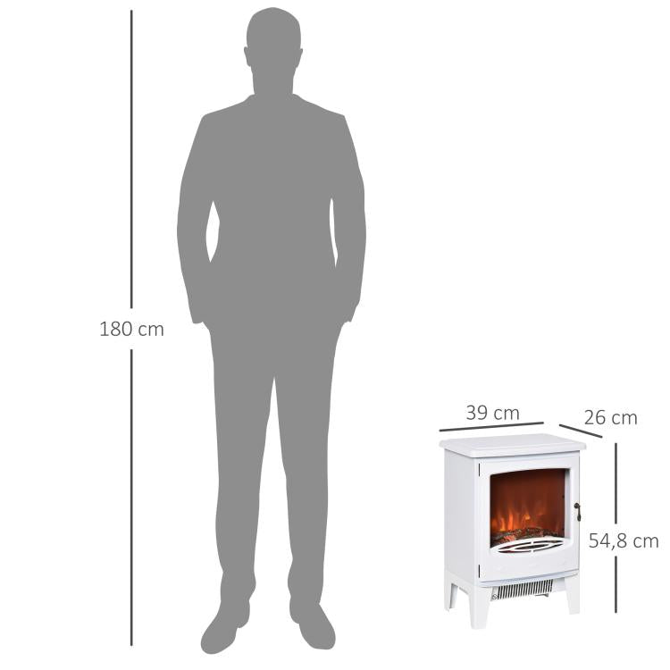Electric fireplace with heater, electric fireplace with LED flame effect, 900/1800 W decorative fireplace, electric fireplace stove, white