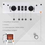 Electric fireplace with heater, electric fireplace with LED flame effect, 900/1800 W decorative fireplace, electric fireplace stove, white