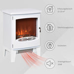 Electric fireplace with heater, electric fireplace with LED flame effect, 900/1800 W decorative fireplace, electric fireplace stove, white