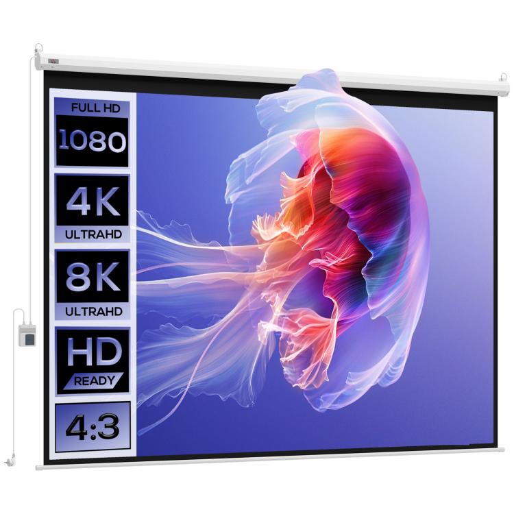 Projector screen, 100-inch, 4:3, 203 x 152 cm, white