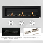 Ethanol Fireplace – Bio-Ethanol Burner – 3 Burner Boxes (1L, 3-Hour Burn Time) – 2000W – Smokeless – Wall-Mounted – Steel & Tempered Glass – Black – 120 x 15 x 40 cm