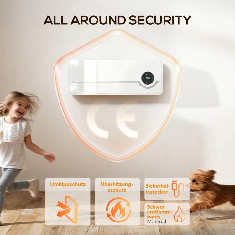 Wall-Mounted Fan Heater – 2000W Ceramic Wall Heater with Fan, Remote Control, 2 Heating Modes, LED Display