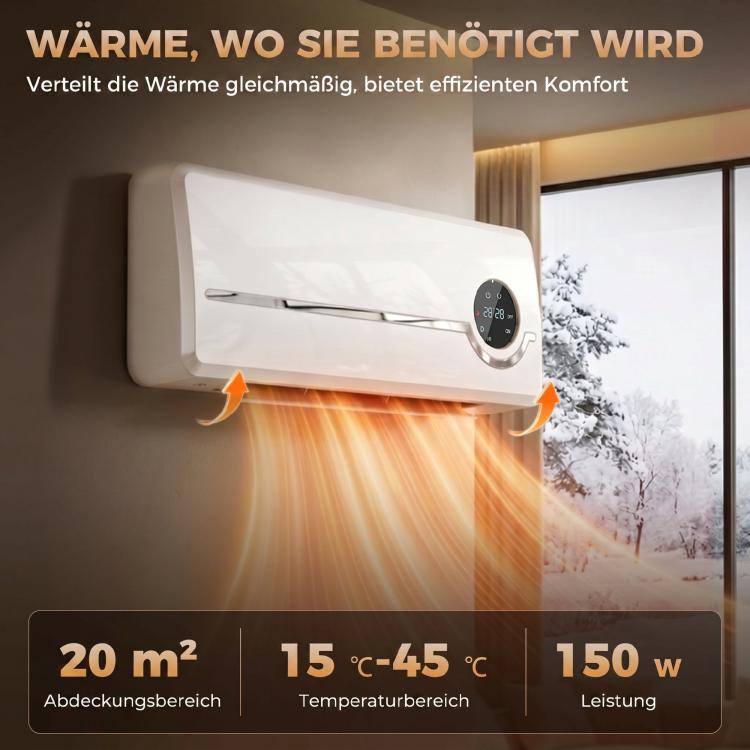 Wall-Mounted Fan Heater – 2000W Ceramic Wall Heater with Fan, Remote Control, 2 Heating Modes, LED Display