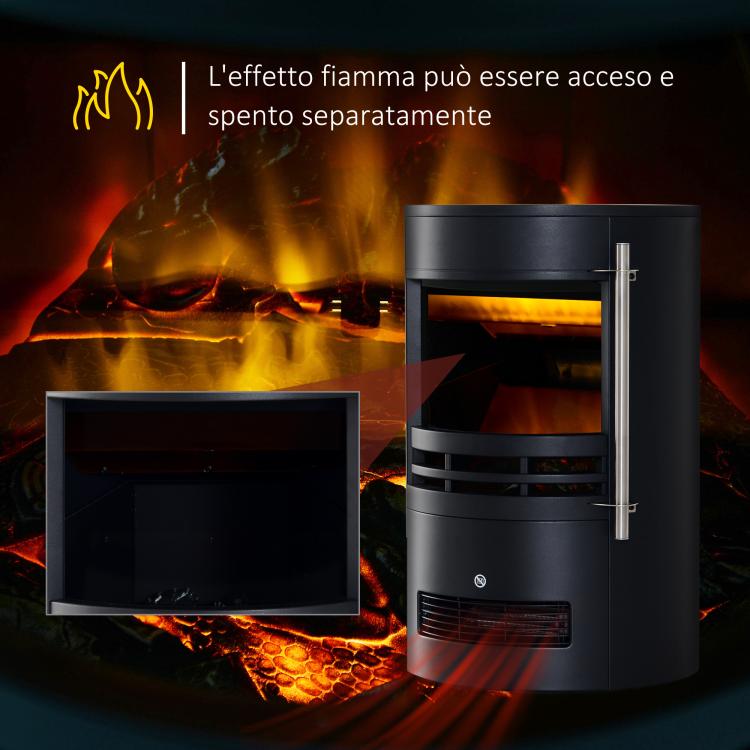 900W/2000W Freestanding Electric Fireplace with Flame Effect, Adjustable Temperature, and Overheat Protection, 41x41x64.5cm, Black