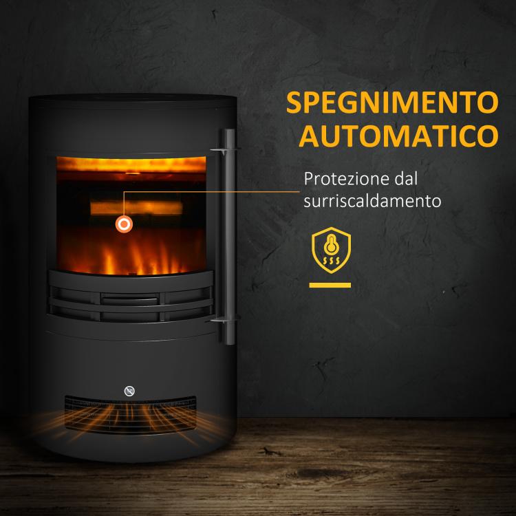 900W/2000W Freestanding Electric Fireplace with Flame Effect, Adjustable Temperature, and Overheat Protection, 41x41x64.5cm, Black