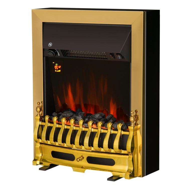 Caminetto elettrico dorato con fiamma LED, 1000/2000 W - immagine 2