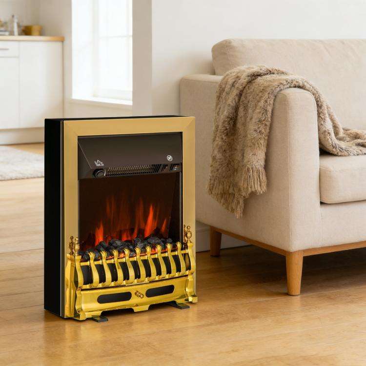 Caminetto elettrico dorato con fiamma LED, 1000/2000 W - immagine 3