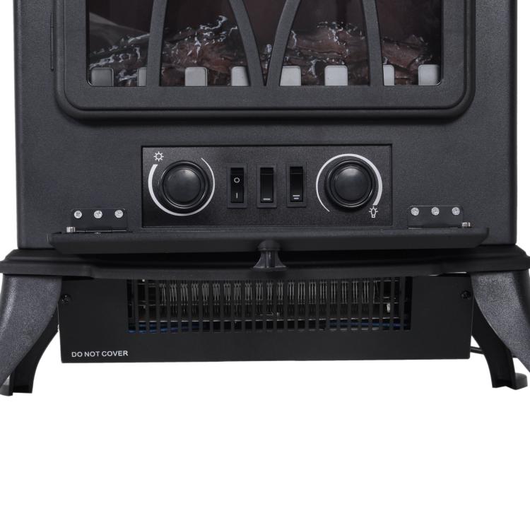 Retro-Style Electric Fireplace with Flame Effect, 1000-2000W Thermostat, and Adjustable Light – Black