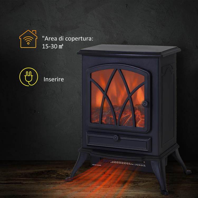 Retro-Style Electric Fireplace with Flame Effect, 1000-2000W Thermostat, and Adjustable Light – Black