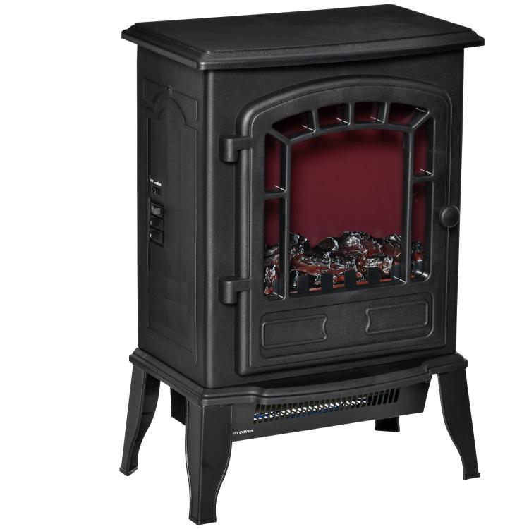Electric Fireplace with Flame Effect, 1000/2000W Electric Fireplace with Adjustable Temperature and Overheat Protection, 20–25 m2 Coverage, 39 x 24 x 56.5 cm, Black