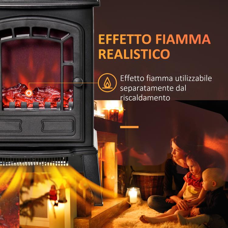 Electric Fireplace with Flame Effect, 1000/2000W Electric Fireplace with Adjustable Temperature and Overheat Protection, 20–25 m2 Coverage, 39 x 24 x 56.5 cm, Black