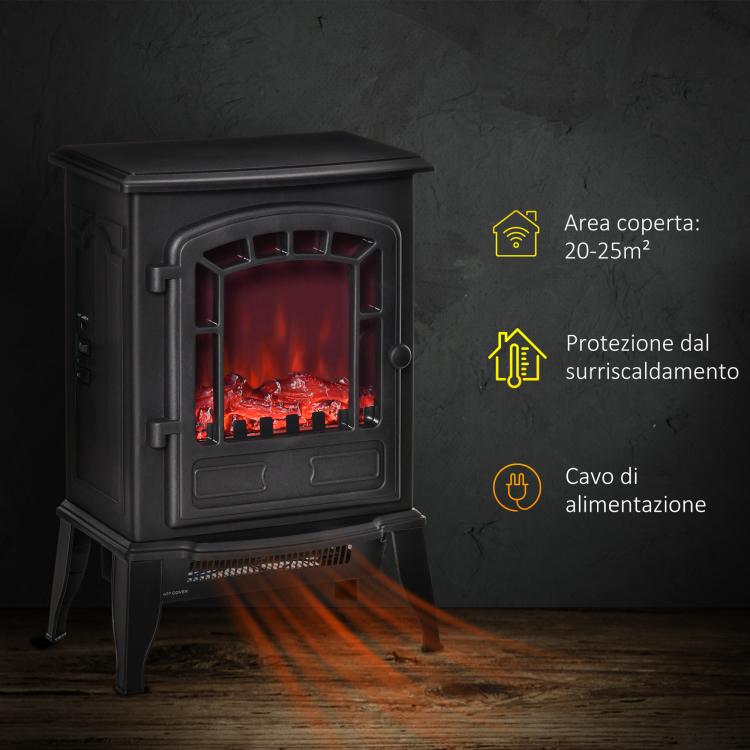 Electric Fireplace with Flame Effect, 1000/2000W Electric Fireplace with Adjustable Temperature and Overheat Protection, 20–25 m2 Coverage, 39 x 24 x 56.5 cm, Black