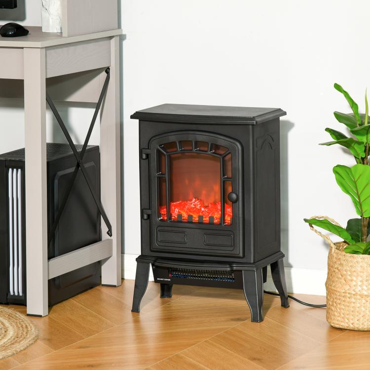 Electric Fireplace with Flame Effect, 1000/2000W Electric Fireplace with Adjustable Temperature and Overheat Protection, 20–25 m2 Coverage, 39 x 24 x 56.5 cm, Black