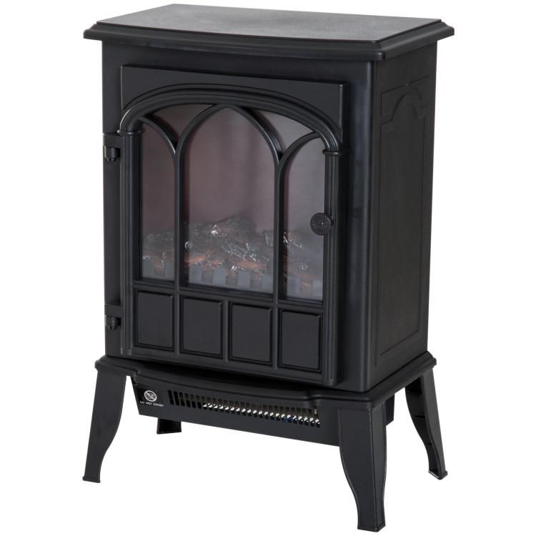 Freestanding Electric Fireplace (1000W/2000W) with Adjustable Flame Brightness, Adjustable Temperature, and Overheat Protection – 39x23x56.5cm, Black
