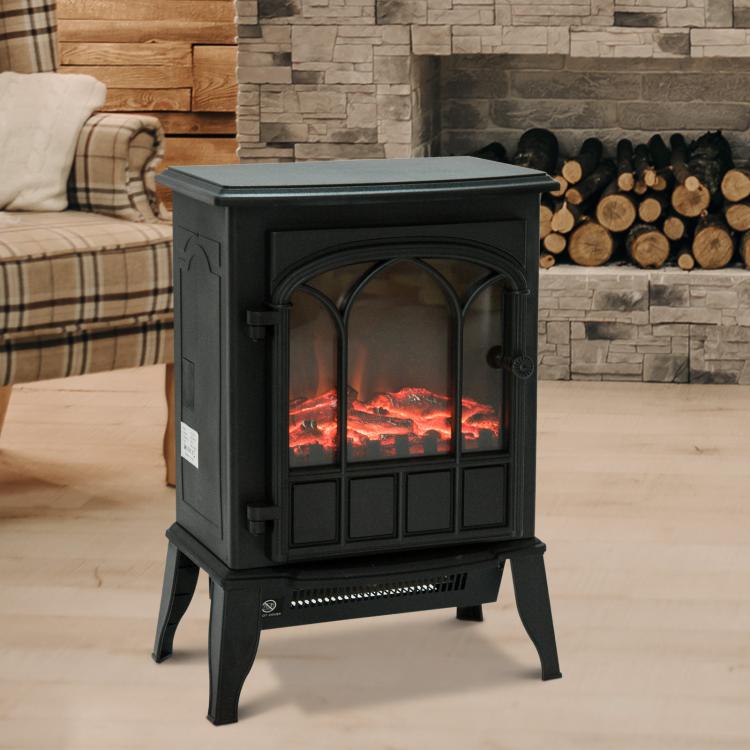 Freestanding Electric Fireplace (1000W/2000W) with Adjustable Flame Brightness, Adjustable Temperature, and Overheat Protection – 39x23x56.5cm, Black