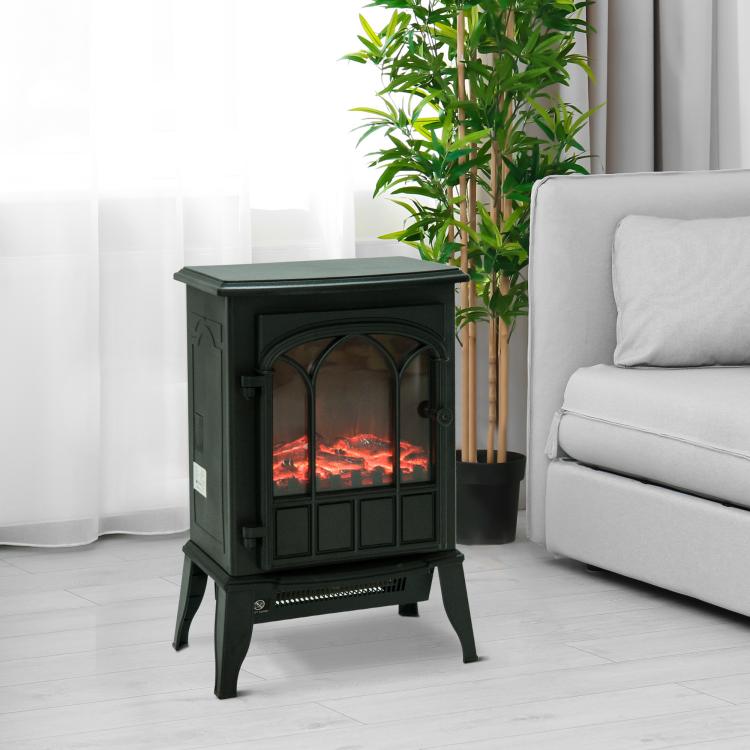 Freestanding Electric Fireplace (1000W/2000W) with Adjustable Flame Brightness, Adjustable Temperature, and Overheat Protection – 39x23x56.5cm, Black