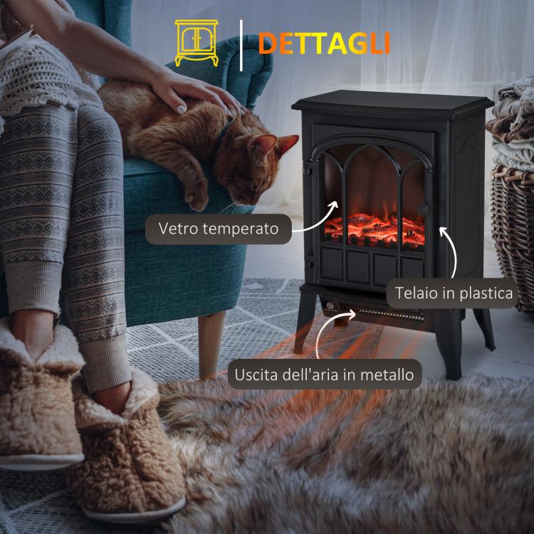 Freestanding Electric Fireplace (1000W/2000W) with Adjustable Flame Brightness, Adjustable Temperature, and Overheat Protection – 39x23x56.5cm, Black