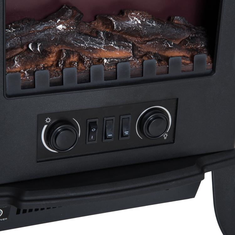 Freestanding Electric Fireplace (1000W/2000W) with Adjustable Flame Brightness, Adjustable Temperature, and Overheat Protection – 39x23x56.5cm, Black