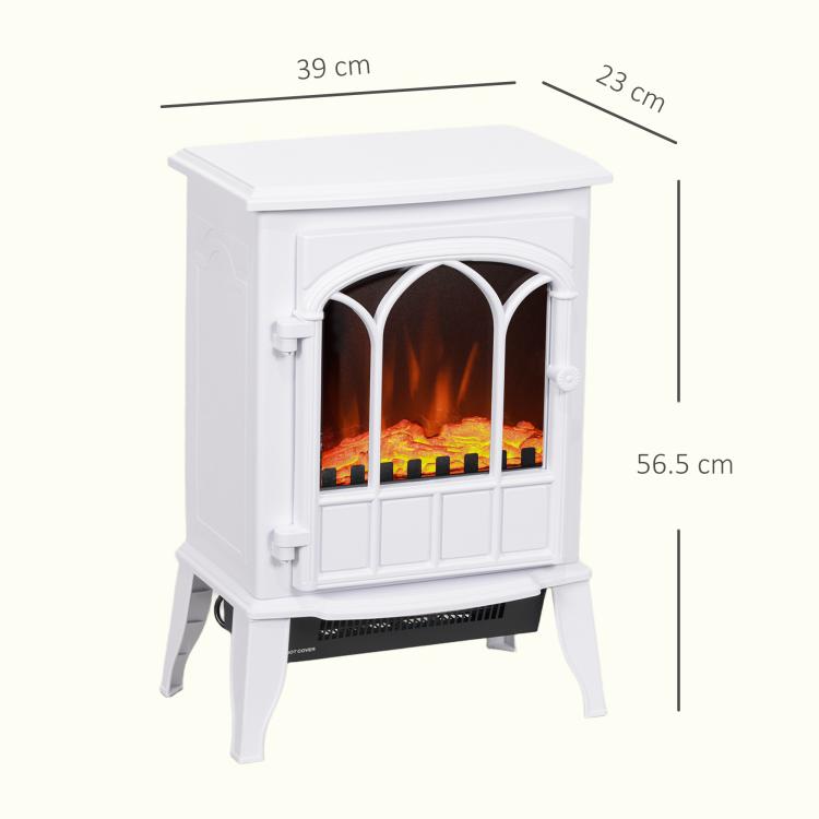 Freestanding Electric Fireplace, 1000W/2000W Power with Adjustable Flame Effect, 39x23x56.5cm, White