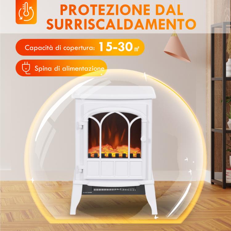 Freestanding Electric Fireplace, 1000W/2000W Power with Adjustable Flame Effect, 39x23x56.5cm, White