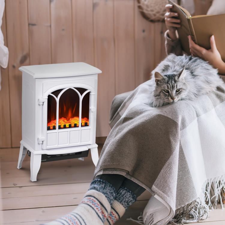 Freestanding Electric Fireplace, 1000W/2000W Power with Adjustable Flame Effect, 39x23x56.5cm, White