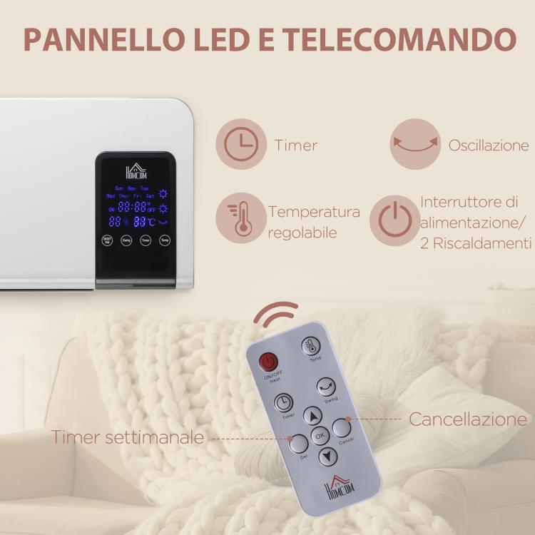 Wall-Mounted Oscillating Fan Heater with 12-Hour Timer and 2 Heating Modes, 54.5x12x21.5 cm, White
