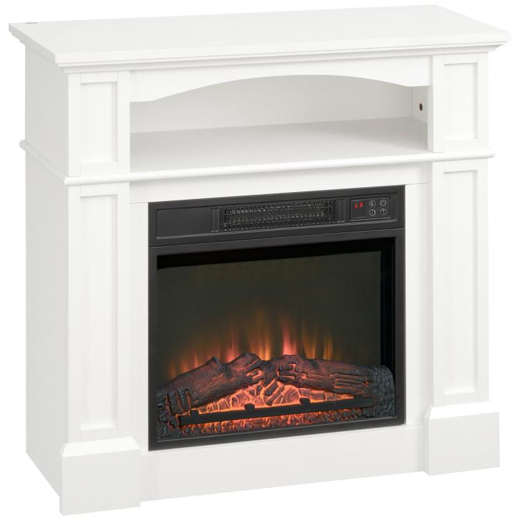 Electric fireplace with LED flame effect, adjustable brightness, and remote control – 1800 W – 80.5 x 32.3 x 80.5 cm – White