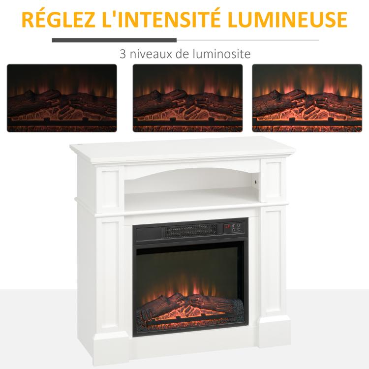 Electric fireplace with LED flame effect, adjustable brightness, and remote control – 1800 W – 80.5 x 32.3 x 80.5 cm – White