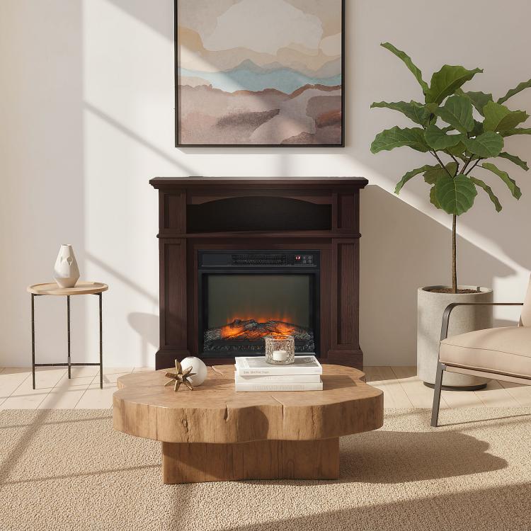 Electric fireplace with LED flame effect, adjustable brightness, and remote control - 1800 W - 80.5 x 32.3 x 80.5 cm