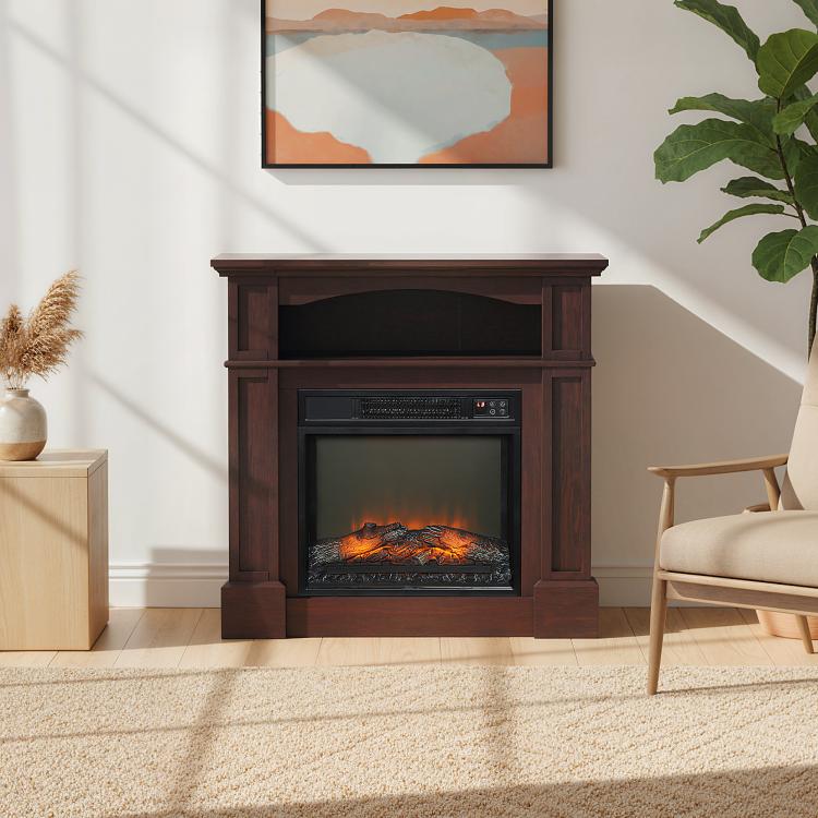 Electric fireplace with LED flame effect, adjustable brightness, and remote control - 1800 W - 80.5 x 32.3 x 80.5 cm