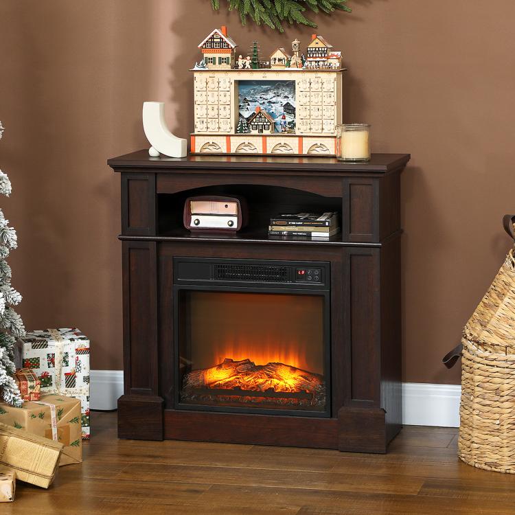 Electric fireplace with LED flame effect, adjustable brightness, and remote control - 1800 W - 80.5 x 32.3 x 80.5 cm
