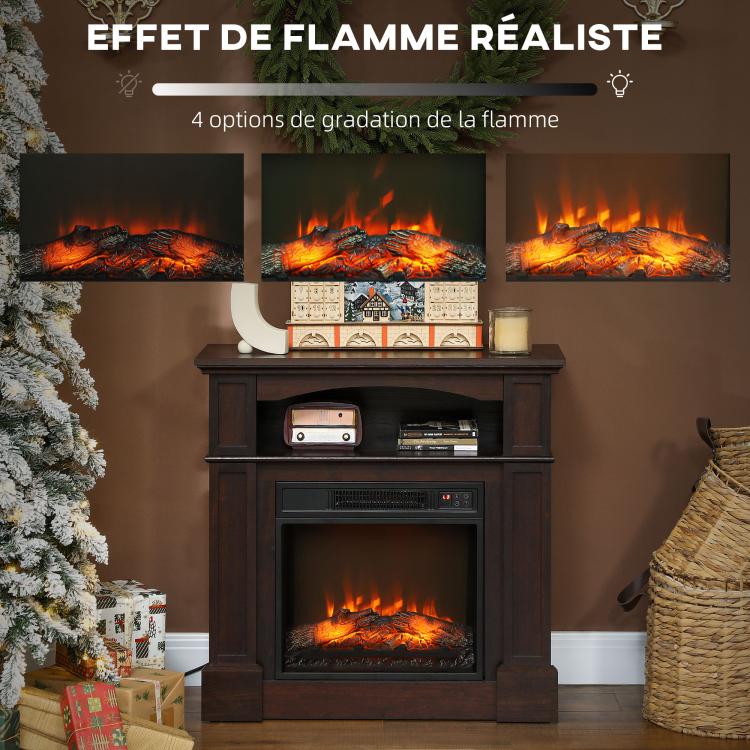 Electric fireplace with LED flame effect, adjustable brightness, and remote control - 1800 W - 80.5 x 32.3 x 80.5 cm