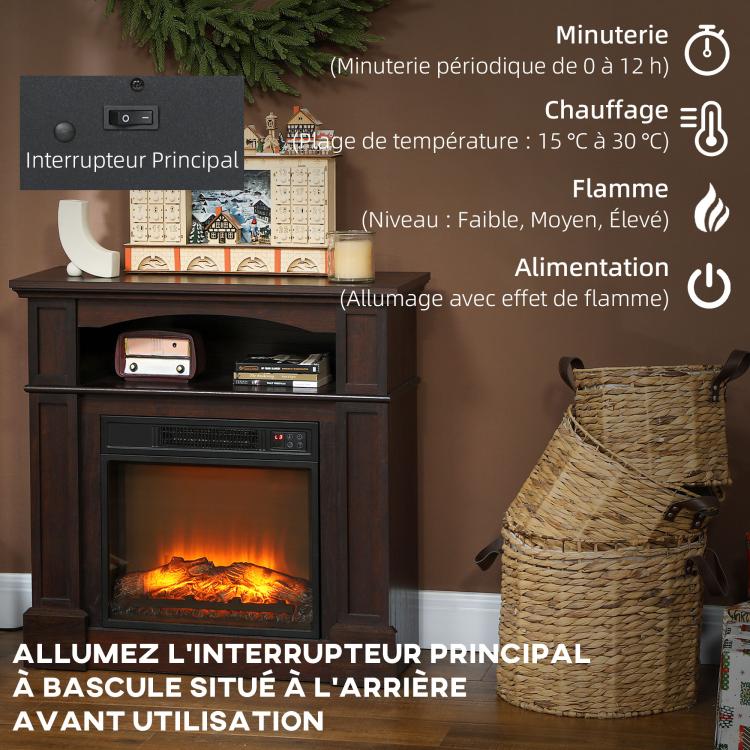 Electric fireplace with LED flame effect, adjustable brightness, and remote control - 1800 W - 80.5 x 32.3 x 80.5 cm