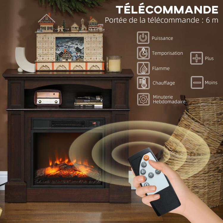 Electric fireplace with LED flame effect, adjustable brightness, and remote control - 1800 W - 80.5 x 32.3 x 80.5 cm