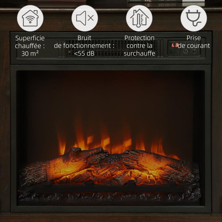 Electric fireplace with LED flame effect, adjustable brightness, and remote control - 1800 W - 80.5 x 32.3 x 80.5 cm