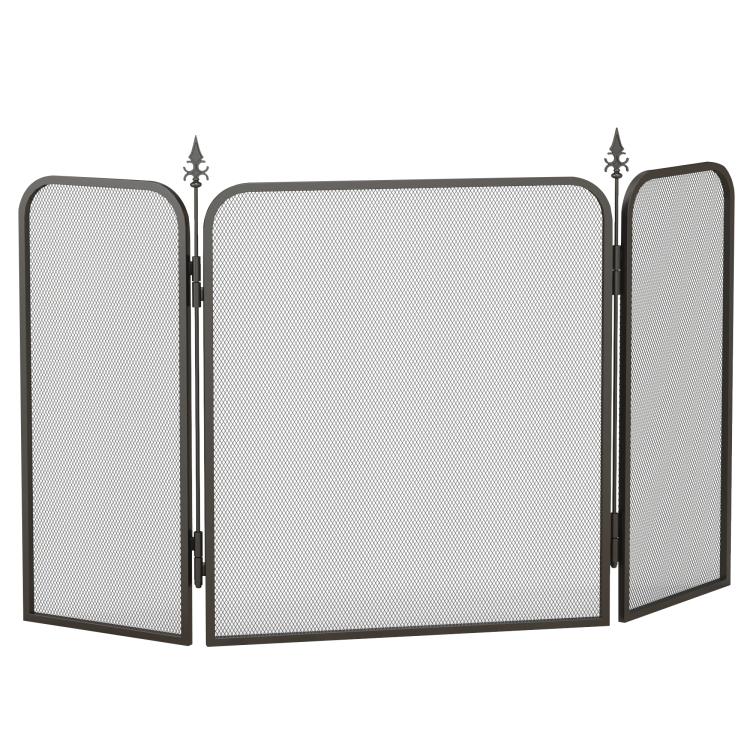 3-Panel Fireplace Screen – Foldable Metal Fire Guard (96 x 1.3 x 56 cm) – Black