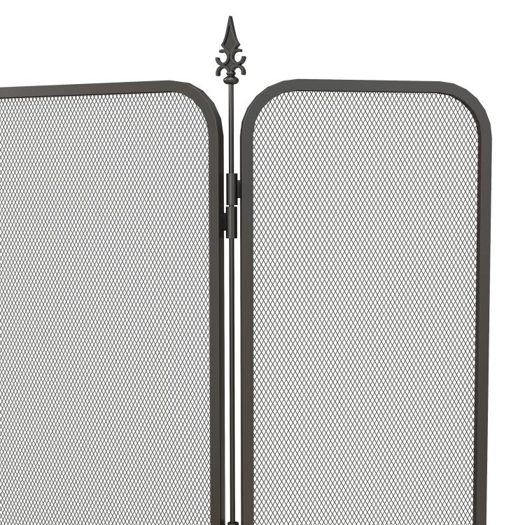3-Panel Fireplace Screen – Foldable Metal Fire Guard (96 x 1.3 x 56 cm) – Black