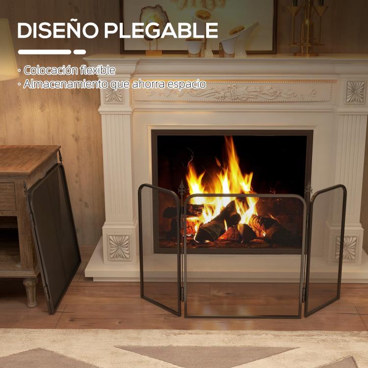 3-Panel Fireplace Screen – Foldable Metal Fire Guard (96 x 1.3 x 56 cm) – Black