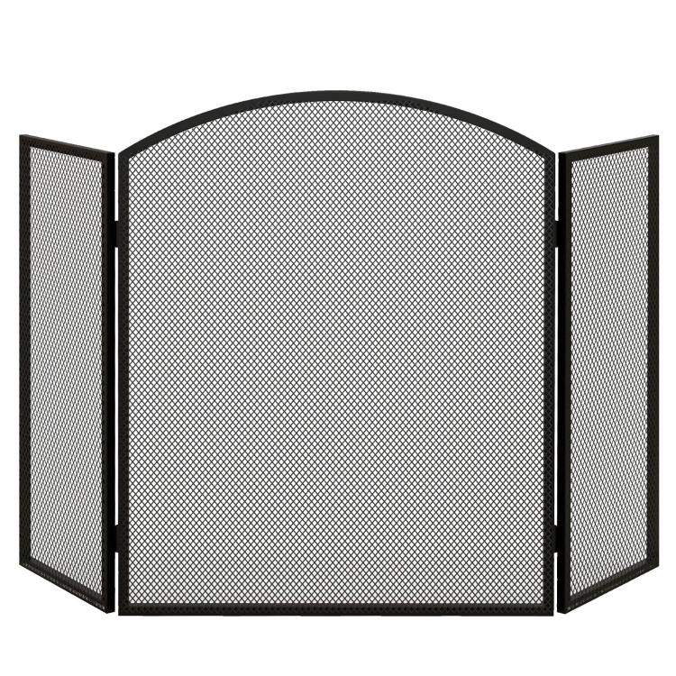3-Panel Folding Fireplace Screen with Steel Frame, 96 x 62 cm, Black